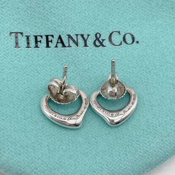 Tiffany and Co Silver 925 Open Heart Small Pierced Earrings - Picture 3 of 3